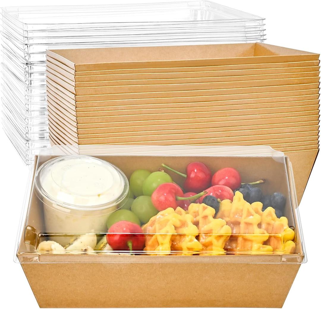 Ocmoiy 8 x 6 Inch Paper Charcuterie Boxes with Clear Lids, 20 Pack Disposable Take Out Paper Deli Food Containers Brown Bakery Boxes for Cake Slice, Cupcakes, Sandwiches, Cocoa Bombs
