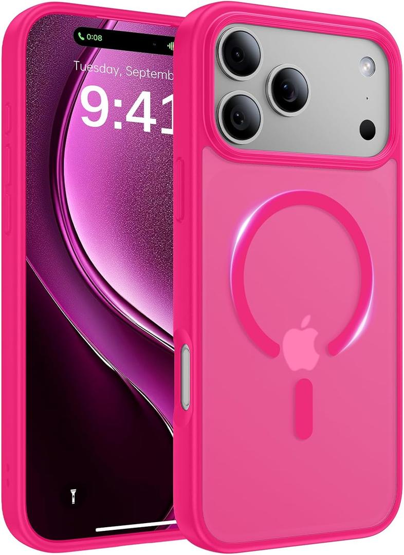 Magnetic for iPhone 17 Pro Case, [Anti-Slip] [Military-Grade Drop Protection] [Camera Protection] Skin-Friendly Slim Matte Shockproof Protective for iPhone 17 Pro Phone Case, Hot Pink