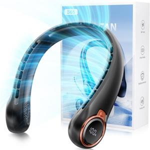 Portable Neck Fan with 6000mAh USB - Rechargeable Battery, Ultra-Light Bladeless Neck Fan LED Display, 360 Cooling Wearable Fan, 3 Speeds (black)