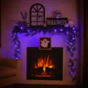 Halloween Black Garland with Purple Lights, 6.56 ft Lighted Cedar Pine Needle Artificial Garland with LED Faux Realistic Hanging Vine Twigs for Halloween Mantle Banister Fireplace Decor