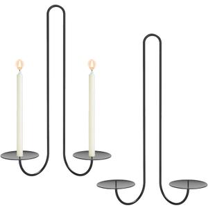 Double Arm Candle Sconces Wall Decor Set of 2, Wrought Iron Wall Candle Holders, Black Candle Sconces for Living Room, Dining Room & Fireplace, Easy Installation, Perfect Housewarming Gift