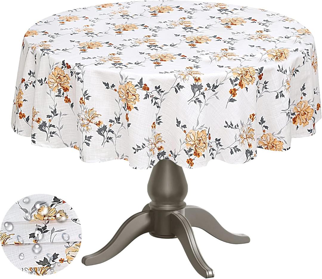 RUVANTI Round Tablecloth 70 Inch, for 24-48 Inch Round Tables, 100% Cotton Table Cloth Stain Resistant, Washable, Perfect for Kitchen, Dining, Parties, Weddings, Hotel use - Grey Floral
