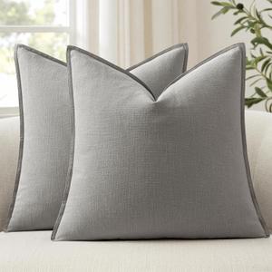 ANRODUO Decorative Linen Pillow Covers 18x18 Inch Light Gray Pack of 2 | Neutral Farmhouse Boho Soild Cushion Case, Soft Accent Pillowcase for Couch Sofa Bedroom Living Room, Summer Home Decor