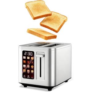 Touch Screen Toaster 2 Slice, Stainless Steel Toasters Digital Timer 2 Slot Toasters, 6 Shade Settings 6 Bread Types for Bagel, Defrost, 304 Stainless Steel, 1.5 Inch Wide Slot, 12.2*8.66*7.48 Inch