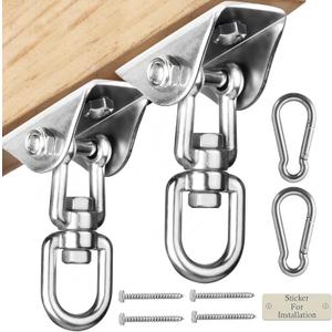 Heavy Duty Swing Hangers for Wooden Sets 2000 LB Capacity Hammock Hanger 360 Swivel Stainless Steel Swing Hardware Accessories 2 Packs for Porch Playground Yoga Heavy Bag (Silver)