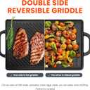 GGC Cast Iron Reversible Grill Griddle for Stove Top, Flat Griddle for Gas Grills, Flat and Ribbed Double-Side to Use, Non-Stick Griddle Plate Top Outdoor Cooking (20" x 9")