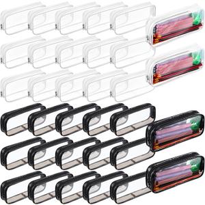 30 Pcs Clear Pencil Pouch Bulk Clear Pencil Case Bag 7.87x 1.38 Inch PVC Waterproof Travel Toiletry Makeup Zipper Pouches for Office Stationery Travel Storage(Black, White)