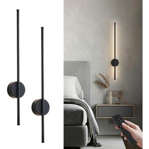 Battery Operated Modern Wall Sconces, Dimmable Wireless Wall Light Set of Two with Remote Control, 3 Color Temperatures, Rechargeable LED Wall Sconce for Bedroom, Living Room, Hallway, 27.6 Inch Black