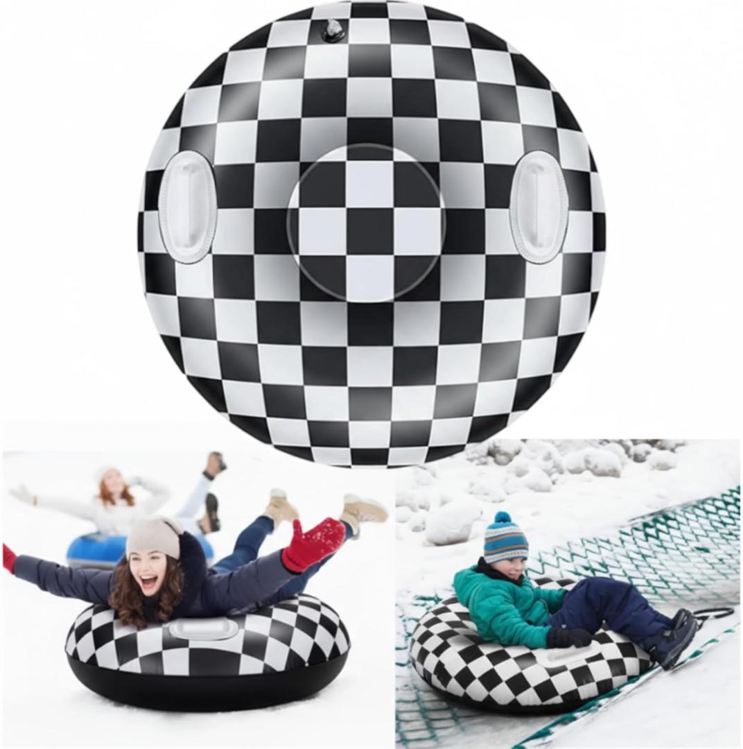 Soulchen 3 Pack Snow Tube 36 in Car Racing Sleds Inflatable Black and White Checkered Snow Sleds for Winter with Handles Thickened Heavy Duty Hard Bottom Winter Toys for Outdoor Sledding Sports