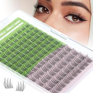 KEYYOU DIY Lash Clusters,120Pcs C Curl False Eyelashes Waterproof Invisible Band, Natural Looking at Home Extensions for Beginners