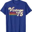 Vintage Retro Birthday Tees 1975 50th Birthday T-Shirt Unisex-Adults Blue, Medium