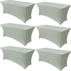 Obstal 6 Pack Stretch Spandex Table Covers for 6 Foot Tables - 6 FT Rectangular Fitted Tablecloth Protector for Wedding, Banquet, Party (Sage Green, 72'' Length x 30'' Width x 30'' Height)