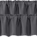 Chyhomenyc Charcoal Grey Valances for Window, Room Darkening Short Curtains for Kitchen Bedroom Living Room, Rod Pocket Top Small Window Treatment Valance RV Bunk Panels, 60" Wx18 L, 2 Pieces