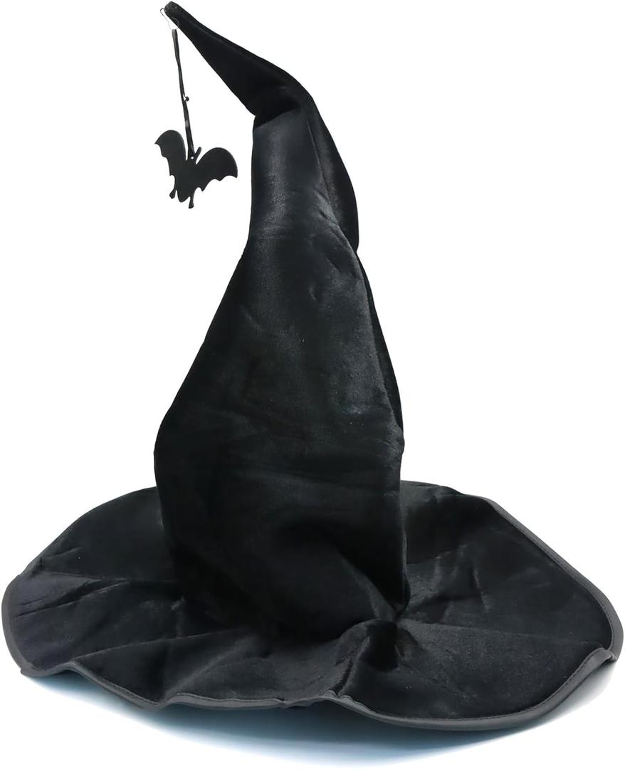 Halloween Witch Hat, Black Detachable Bat Witchs Hats, Wide Brim Pleated Witchs Hats for Women Halloween Party Adult
