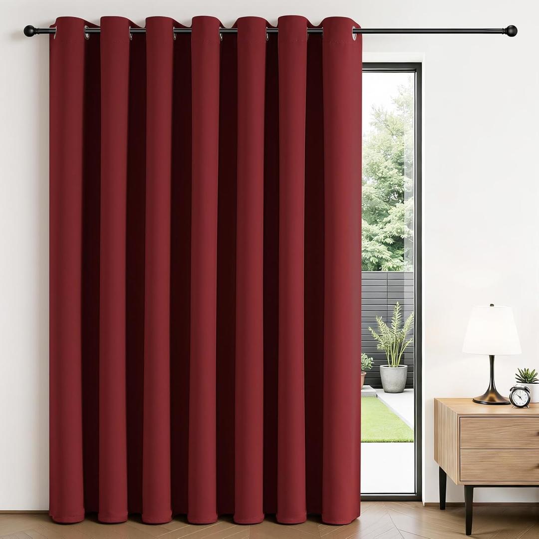 Joydeco Blackout Patio Sliding Door Curtains 90 Inches Long, Grommet Privacy Room Divider Curtains, Extra Wide Thermal Blackout Drapes for Bedroom Living Room (Burgundy Red, 70Wx90L, 1 Panel)