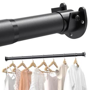 Supforce 4 PACK Closet Rods for Hanging Clothes, 17 to 69 Inches Stepless Adjustable Metal Closet Rod, 1.3 Inches Heavy Duty Clothes Hanging Rod for Closet Wardrobes Laundry RV, Matte Black, 17-69 IN 4PACK