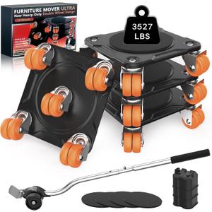 Furniture Mover Ultra Plus with 10 Wheels  Upgraded Double-Wheel Design, Carbon Steel Panel Heavy Duty Dolly with Lifter, Max Load 3527 LBS, More Stable & Smoother Moves (6.76.7 in)