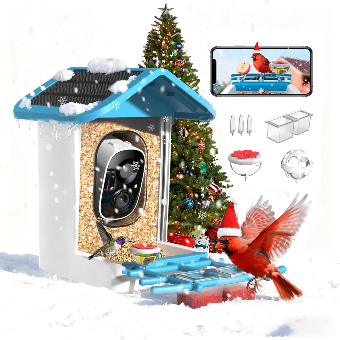 Smart Bird Feeder with Camera, 2K HD Video, AI Identify Birds Species Solar Powered,Auto Capture Videos & Notify of Birds Arrival,Bird House for Birdwatching, Gift for Parents, Bird Lovers