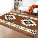 Indoor Outdoor 5'x8' Area Rug - Non-Slip Backing Easy-Cleaning Living Room Rugs Soft Washable Area Rugs Boho Southwest State Diamond Pattern Brown Floor Carpet for Bedroom Nursery Dorm