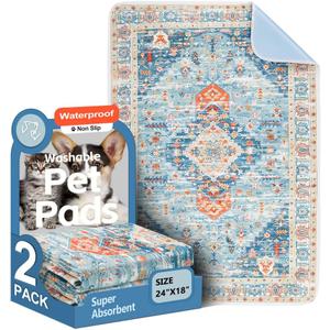 Washable Pee Pads for Dogs 2 Pack Reusable Puppy Training Pads 24"x18" Super Absorbent Waterproof Dog Training Pads, Non-Slip Potty Pads Whelping Pads Litter Mat Pet Supplies - Blue/Mix
