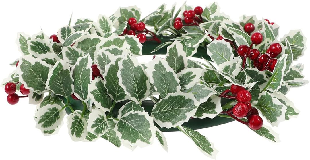 1Pc Simulated Red Berry Floral Wreath Artificial Christmas Decoration Wreath with Edged Leaves for Holiday Home Decor Party Front Door Indoor Outdoor Use