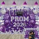 Prom 2026 Backdrop 7x5FT Purple Black Congrats Grad Graduation Photography Background for Outdoor Indoor Prom Party Decorations Banner Purple, 82x59 inch