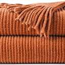 BATTILO HOME Rust Orange Throw Blanket for Couch, Soft Chenille Knit Throws with Tassels for Home Decor, Fall Caramel Throws for Couch Cover, 60"x80"