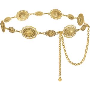 Women Western Metal Chain Belt Concho Belt Cowgirl Waist Link for Jeans Dresses Concert Boho (Fit waist up to 45, Vintage Gold)