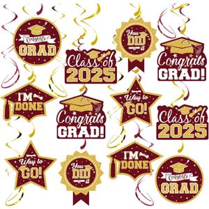 2025 Graduation Party Decorations - 30 Pcs Maroon Gold Class of 2025 Congrats Grad Hanging Swirl Ceiling Decor for Home School Classroom Graduation Party Supplies