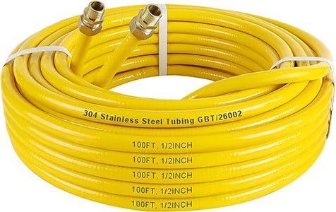 100FT CSST 1/2'' Gas Line 1/2in Flexible Gas Line, 100FT CSST Corrugated Stainless Steel Tubing Pipe, Natural Gas Hose Propane Pipe