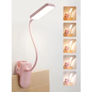 Pink Desk Lamp with Clamp Light,9 Brightness+5 Color Clip on Light,4000mAh Battery Rechargeable Desk Lamp Cute,48 LED Desk Light, Cordless Small Clip on Reading Light for Bed/Headboard/Bedside Table