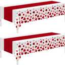 Childom 2 Pcs Valentines Day Tablecloths for Valentines Day Decorations,54" x 108" Disposable Plastic Tablecloths,Rectangle Heart Table Cover for Party Decorations Mothers Day Anniversary Birthday, Red Valentines Heart Stripe