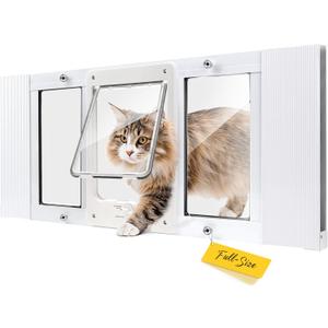 Full-Size Window Pet Door for Cats & Small Dogs, Width Adjustable Fits Sliding Windows, 10-Min Install, Aluminum Frame, HD High-Transparency Glass, Weatherproof Design, Magnetic Close