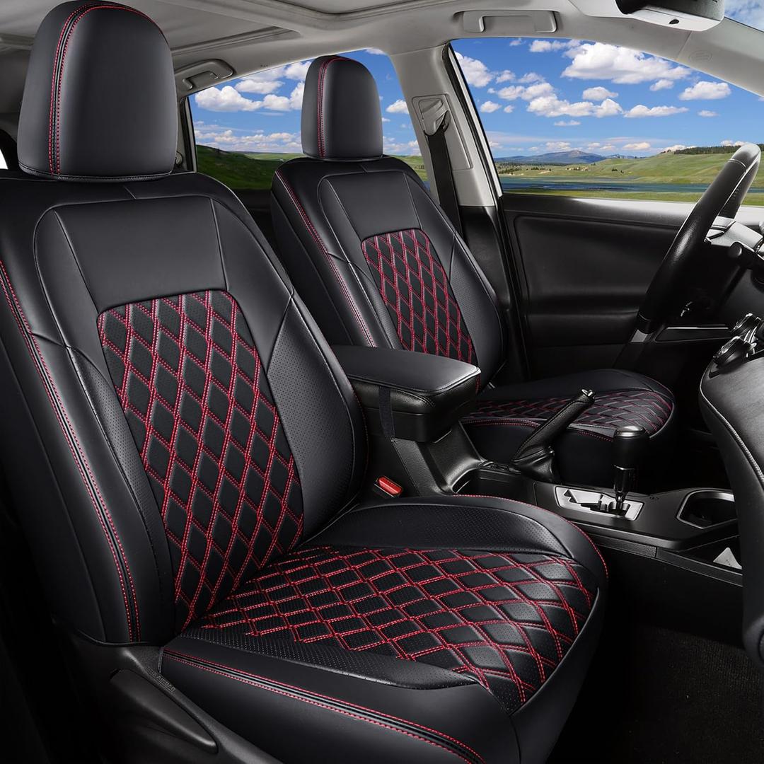 Huidasource 2019-2024 Ranger Seat Covers, Breathable Faux Leather Seat Covers Protector, Seat Cushion Custom Fit for Ford Ranger XL, XLT, Lariat Mid-Size Pickup with 5 Seats (Full Set/Black&Red)