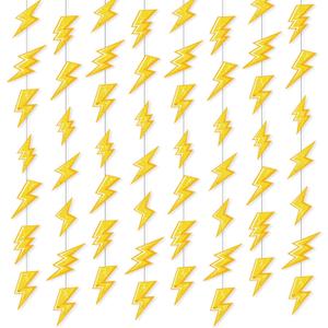 8 Pcs Lightning Hanging Decoration Lightning Bolt Hanging Banner Gold Lightning Flash Decor Weather Themed Decor for Yellow Lightning Birthday Party Baby Showers Decoration Supplies