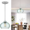 Pendant Lights Kitchen Island, Single Pendant Lights with Adjustable Height 5"-42", Pendant Light Fixtures with Green Glass Shade, Green Pendant Light for Living Room Bedroom Dining Room E26 Base