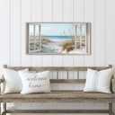 Beach Window Wall Art Canvas: Relaxing Bedroom Living Room Blue Ocean Coastal Scene Picture Modern Tropical Sea Landscape Painting Print Decor Horizontal Summer Seascape Artwork for Home