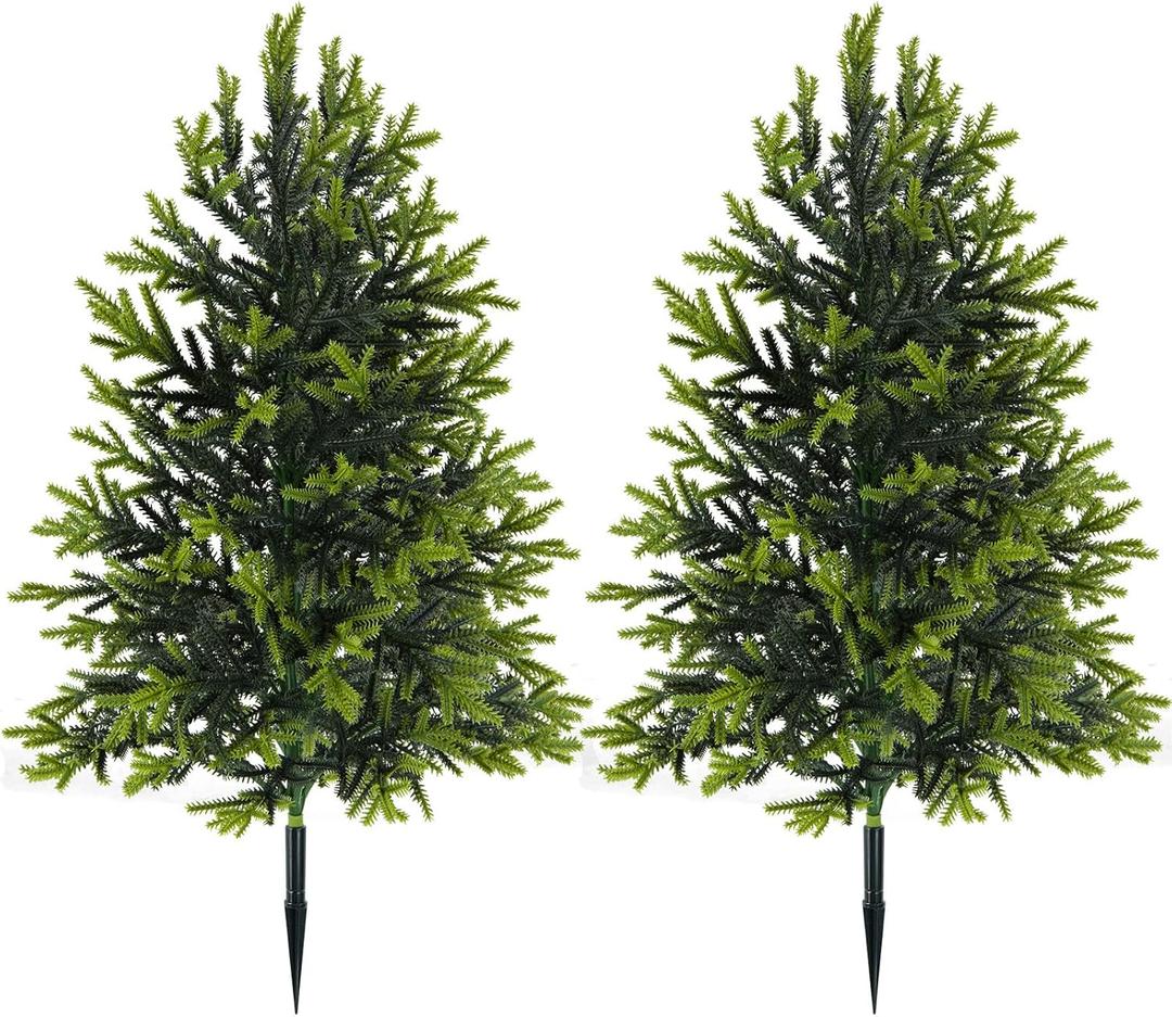 17inch Small Christmas Tree, Artificial Plastic Christmas Trees with Spikes for Christmas Home Indoor Outdoor Decoration, 2pcs
