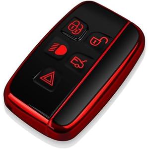 Tukellen for Land Rover Key Fob Cover Soft TPU Full Protection Key Shell Key Case Compatible with Land Rover LR4 Range Rover Sport Evoque Jaguar XF XJ XJL F-pace (Red), 5 Buttons