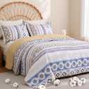 YOUR MOON Cotton Queen Quilt Sets with 2 Pillow Shams, Lightweight Quilt Bedding Set for All Seasons, Soft Boho Print Bedspreads Coverlet (Queen (90"x98"))