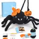 CrochetBox Crochet Kit for Beginners Adults - Halloween Spider and Pumpkin Hanging Starter Crochet Kits with Step-by-Step Video Tutorials and Yarns, Hooks, DIY Craft Gift for Adults and Teen