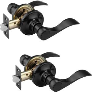 NCL 2 Pack Black Door Handle Interior, Wave Door Lever Door Knob for Hall