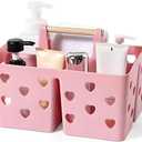 Portable Shower Caddy Plastic Shower Basket Organizer Divided Bathroom Caddy Storage Cleanning Caddy Tote with Handle for College, Dorm Room, Kitchen, Pink