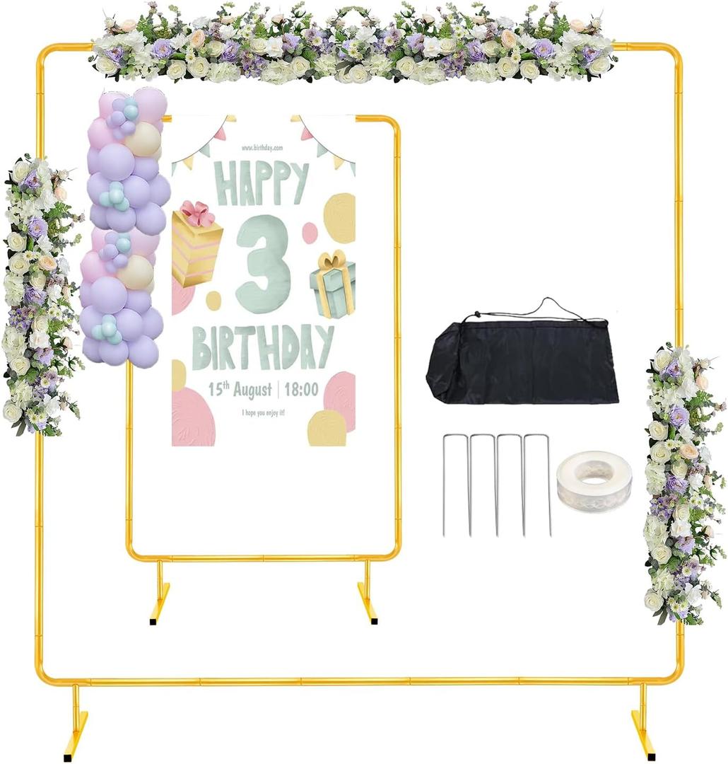 6.6FTx6.6FT Square Balloon Arch Stand, Gold Metal Rectangular Wedding Arch Backdrop Stand for Parties, Background Arch Frame for Ceremony Birthday Party Anniversary Bridal Graduation Decoration