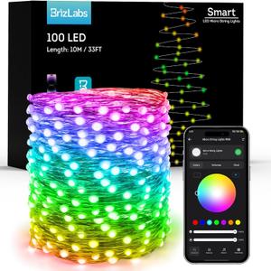 BrizLabs Smart Fairy Lights, 33ft 100 LED Color Changing Fairy Lights Work with Alexa/Google Home, WiFi Pastel Easter Light Dimmable RGB Twinkle Starry Light for Xmas Tree Home Party Easter Halloween