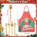 6PCS Christmas Bamboo Kitchen Utensils Set with Apron Wooden Spoons for Cooking&Serving Set Cooking Engraved Patterns for Kitchen Christmas Gifts for Women Men Mom House Kitchen Decor
