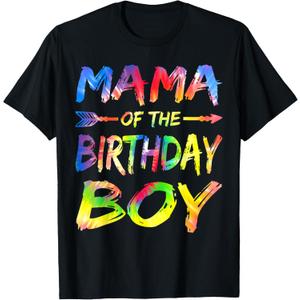 Mama of the Birthday Boy Tie Dye Colorful Bday Party T-Shirt, S 