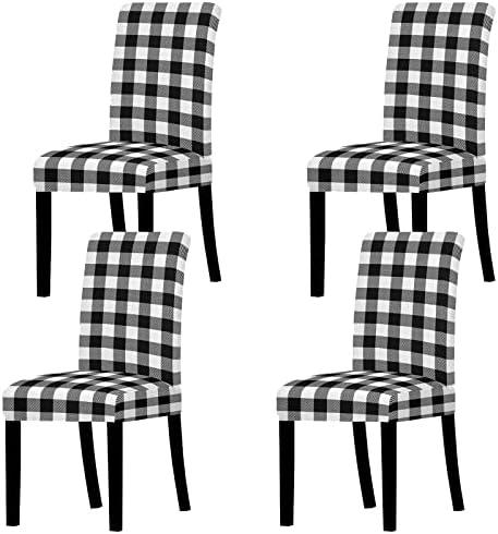 Whaline Buffalo Check Chair Covers White Black Plaid Dining Chair Slipcovers Protector Removable Stretch Elastic Seat Covers for Party Kitchen Home Hotel Office Restaurant Decoration, Set of 4