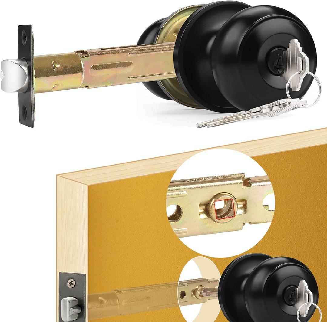 5" Backset Entry Door Latch with Keyed Diff. Knobset, 19/64" (7.6mm) Square Interface with Square Corner Faceplate, Non-Handed, Matte Black