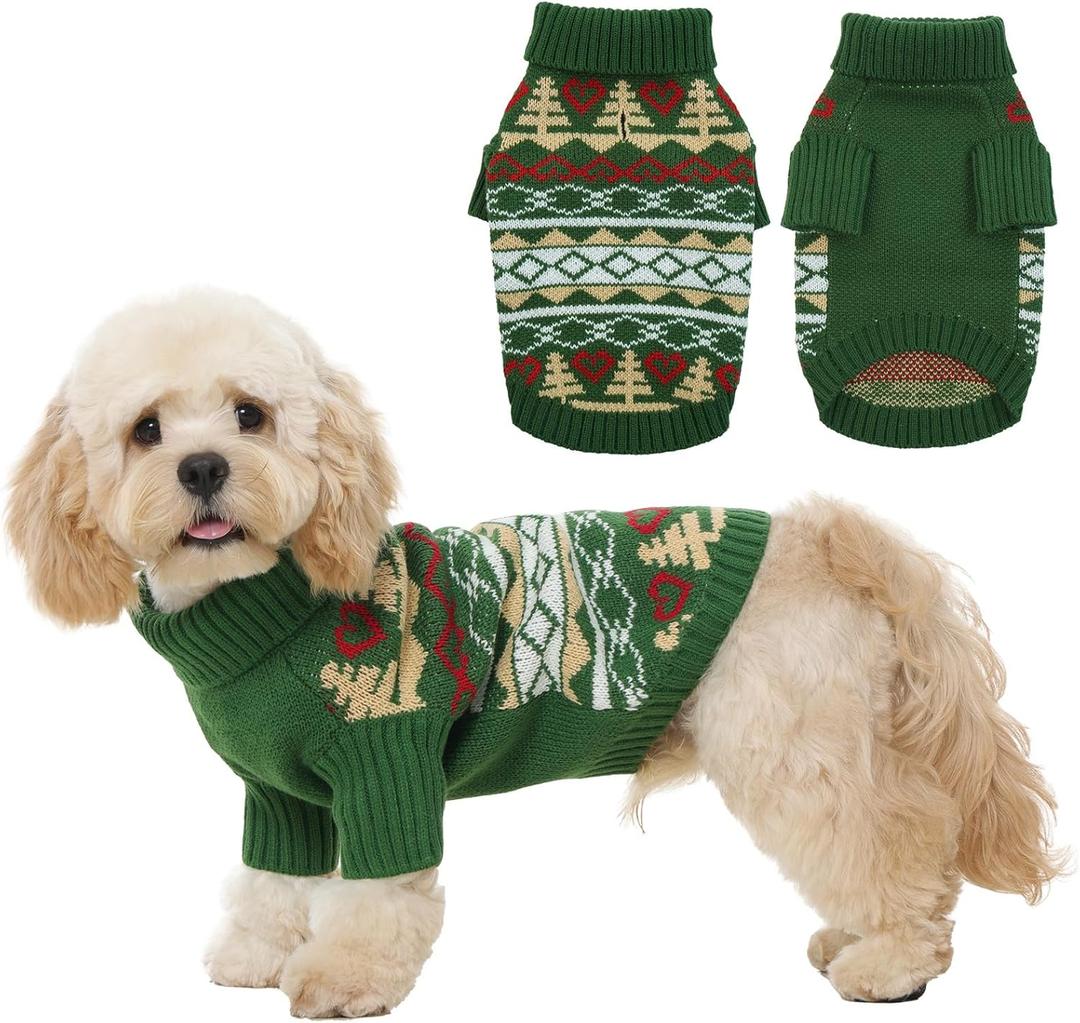 Christmas Dog Sweater for Small to Large Dogs - Festive Green Knit Pullover, Cute Holiday Winter Coat, Soft & Warm Pet Clothing, Machine Washable Green XL